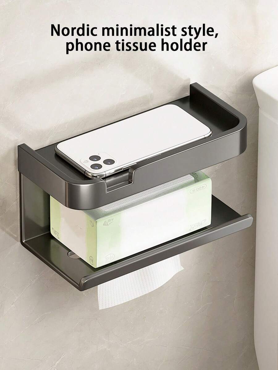 Giá đựng giấy vệ sinh không cần khoan, thiết kế 2 trong 1 kết hợp hộp đựng giấy vệ sinh và giá đỡ điện thoại chống trượt rộng hơn. Các cạnh được làm dày giúp ngăn đồ vật trượt. Dễ lắp đặt, chống thấm nước, thích hợp để sắp xếp đồ dùng trong phòng tắm. - Nhiều màu - Xem 1