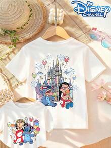 The Disney Casual And Simple Round-Neck Short-Sleeve T-Shirt Features Character Prints Of Stitch And Angel From 'Lilo & Stitch', Designed Specifically For Infants And Toddlers, Suitable For Both Boys And Girls, Making It An Ideal Choice For Summer Wear. - 白色 - 查看 3