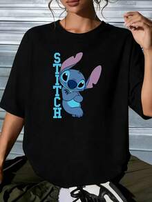 Disney Lilo & Stitch Cute Stitch Graphic T-Shirt, Vertical Letter Oversized White TeeCrafted From Soft, Comfortable, And Durable Pure Cotton Fabric, This Round-Neck T-Shirt Is An Ideal Choice For The Spring And Summer Seasons. Suitable For A Wide Range Of Occasions-Including Daily Wear, Shopping, Parties, Travel, And Social Gatherings-It Also Makes For An Exquisite Gift. - màu đen - Xem 1