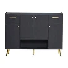 Shoe Cabinet, Shoe Rack With 2 Drawers And 4 Doors, Metal Feet, Dimensions: W130/W37/H100, Black - 黑色 - 查看 5