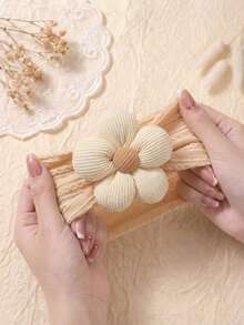 2件套可爱婴儿五瓣花发带套装，弹性婴儿囟门保护发饰，女童日常四季皆宜，不含纸卡 - 彩色 - 查看 3