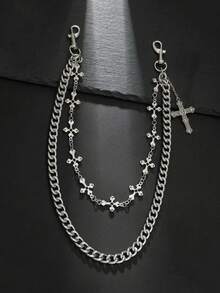 1pc Fashion Gothic Thick Silver Chain With Cross Pendant Pants Chain, Suitable For Suit Pants, Jeans And Casual Pants, Daily Street Party Wear Accessory For Men And Women - Multicolor - View 5