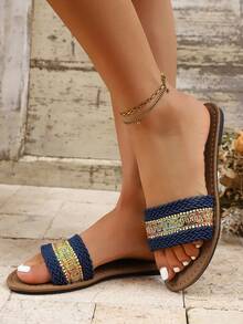 Dép lê nữ thời trang, đế cao su chống trơn trượt nhẹ, phần trên bằng vải dệt thoáng khí, dép lê thoải mái cho bé gái khi đi chơi. - màu đen - Xem 6