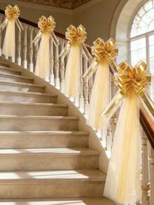 Bộ 5 phụ kiện trang trí đám cưới màu vàng kim với nơ trắng bằng vải voan, nơ kéo bằng vải organza, nơ trang trí xe cưới cỡ lớn với ruy băng voan dài, nơ satin thanh lịch cho xe cưới, gói quà, trang trí tiệc cưới, trang trí lối đi trong đám cưới, trang trí lưng ghế, đồ dùng đám cưới, quà tặng lý tưởng cho người lên kế hoạch và tổ chức tiệc cưới, đồ dùng tiệc cưới, trang trí tiệc cô dâu, trang trí lễ đính hôn, trang trí phông nền tiệc ngày lễ. - Cung vàng - Xem 5