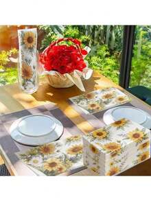 20pcs/Set, 40pcs/Set, 60pcs/Set, Floral Series Sunflower Theme Printed Thick Soft Party Napkins, 2-Ply Soft Paper Napkins, Unfolded 33cm*40cm, Suitable For: Wedding, Tea Party, Birthday Party Decoration Napkins, Party Decoration, Party Supplies, Holiday Decoration - Multicolor - View 3