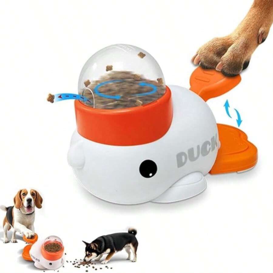互动式狗狗零食分配器玩具和慢食碗 - 鸭子造型益智玩具，激发智力，可调节出食口，适合小型至中型猫狗
