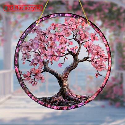 1pc 2D Acrylic Sakura Light Catcher, Acrylic Window Decor Hanging Ornament, Spring Decoration, Farmhouse Style Indoor/Outdoor Wall Hanging, Gift For Mother, Sister, Friend, Birthday