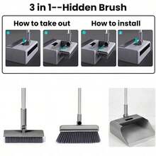 Luminpool 3 In 1 For Sweeping Indoor And Push Broom Outdoor With Dust Pan, Broom With Dustpan Combo Set, Adjustable And Rotatable - Grey - View 3