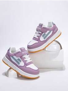 1 Pair 2026 New Children's Hook And Loop Sneakers, Casual Kids Shoes With Both Fashionable Design And Practicality - Pink and Purple - View 4