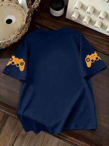 2pcs/Set Boys' Summer Outfit, Round Neck Short Sleeve T-Shirt And Shorts, Funny English Letter Print, New Comfortable Summer Set - Navy Blue - View 4