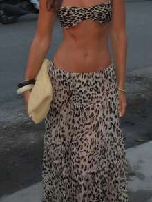 Chân váy dài cạp cao dáng chữ A họa tiết da báo Pháp mùa hè mới, tôn dáng, thướt tha, thích hợp cho kỳ nghỉ biển. - màu nâu - Xem 3