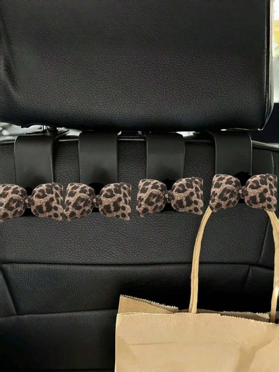 1/2pcs Cute Leopard Print Bow Car Seat Back Hanger - Leopard Bow Design, Seat Back Pocket, Keys, Car Accessories - Fit Most Vehicles - Leopard Print Bow Hook - View 1