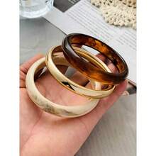 3pcs Set Elegant Retro Bangle Bracelets Fashion Minimalist Design Suitable For Casual Wear Women's Fashion Jewelry Acrylic Non-Inlaid Suitable For Daily And Party Occasions All Year Round Highest Product - 多色WO - 查看 2