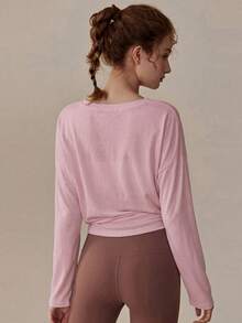 Never me Women's Loose Fit Yoga Tops, Long Sleeve Workout T-Shirt For Running, Pilates, Fitness, Autumn/Winter Spring - Dusty Pink - View 5