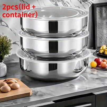 LAISONWARE Bộ 2 tô trộn cỡ lớn bằng thép không gỉ kèm nắp - Có thể rửa bằng máy rửa chén và tái sử dụng, dùng cho salad, bột, làm bánh và chuẩn bị bữa ăn | Vật dụng thiết yếu cho mùa xuân ăn uống lành mạnh và sắp xếp nhà bếp