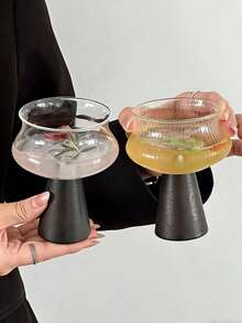 1个高品质独特设计玻璃杯，配木柄，复古鸡尾酒/葡萄酒/饮料/咖啡/下午茶杯，适用于苏打水、冰淇淋、慕斯，可作办公室饮具、客厅客用茶杯。 - 彩色 - 查看 12
