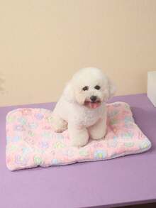 1pc Pet Bed Pad, Cute Heart & Bone Pattern, Breathable & Washable Thick Polyester Fiber Pet Mat, Suitable For Small/Medium Dogs & Cats All Year Round, Fit For Poodle (Toy Poodle), Not Suitable For Large Dogs - Multicolor - View 2