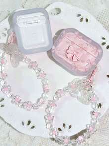 1个粉色3D蝴蝶结+链条，适用于1/2苹果蓝牙耳机保护壳Pro 2/3/4透明保护套 - 彩色 - 查看 3