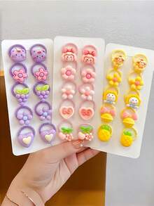 10pcs Cute Cartoon Girl Hair Scrunchies, Colorful Elastic Hair Ties With Decor, Sweet Girl Hair Accessories - Multicolor - View 1