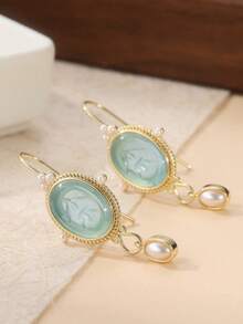 奢华铜镶嵌雕花耳环，婚礼耳环，手工珠宝，适合日常佩戴和度假佩戴 - 雙色 - 查看 4