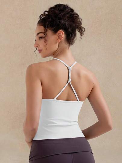 VVX Áo tập thể dục nữ cổ yếm, dây chéo, hở lưng, dáng croptop, gợi cảm, không đường may, màu trơn, thích hợp cho thể thao, tập gym, mặc hàng ngày, mọi mùa.
