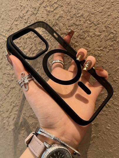 Black Fashionable Minimalist Anti-Slip Anti-Drop Lightweight Durable Protective Magnetic Phone Case, Suitable For IPhone 17/17Pro/17ProMax/16Promax/16/15Pro 14 PLUS/13/12Pro/11, Valentine's Day Gift