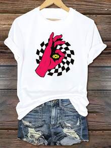 Nouveaux t-shirts d'été à manches courtes, T-shirt décontracté pour femme, idéal en toutes saisons, T-shirt imprimé graphique tendance pour femme, haut décontracté à manches courtes et col rond, vêtements légers, respirants et doux pour le printemps et l'été, tenue printanière, t-shirt en coton - Blanc - Voir 1