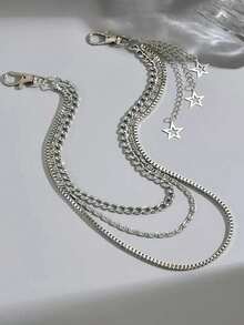 1件嘻哈五芒星裤链，时尚多层金属牛仔裤链，男女通用 - 銀色 - 查看 14