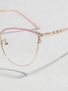1副镶钻金属猫眼时尚无度数眼镜 - 淺粉色 - 查看 3