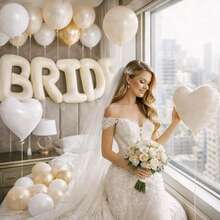 kumozawa 50pcs Bride Balloon Decoration Set, White And Gold Party Balloons With Letter And Heart Balloons, Suitable For Bridal Shower - Multicolor - View 4