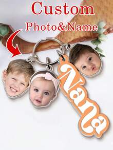 Customized Children Photo Pendant Keychain, Grandma Keychain Grandchildren Gift, Gift For Mom, Mother's Day Photo Keychain For Mom And Grandma, Backpack Photo Pendant - F-multi-portrait Mother's Day Keychain - View 1
