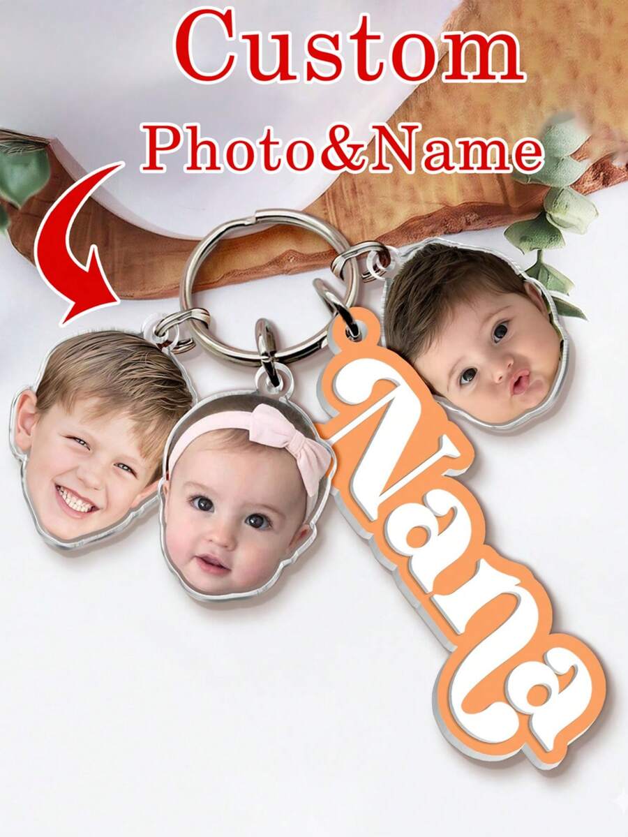 Customized Children Photo Pendant Keychain, Grandma Keychain Grandchildren Gift, Gift For Mom, Mother's Day Photo Keychain For Mom And Grandma, Backpack Photo Pendant - F-multi-portrait Mother's Day Keychain - View 1