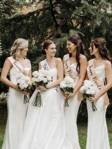 Bridal Shoulder Straps, White/Champagne Color Bridal Decor, Bridesmaid Decorative Sash, Elegant Wedding Decor Shoulder Straps, Bridal Shower Decorations, Bridal Shower Shoulder Straps, Suitable For Bachelorette Party, Prom And Wedding Celebrations, Perfect For Bridal Shower, Decor, Party Supplies - Multicolor - View 2