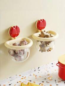 1pc Tulip Shaped Suction Cup Bathroom Storage Basket, Dopamine Cute Organizer Rack, Kitchen/Bathroom Jewelry & Cosmetic Storage, Plastic Countertop Sink Storage Box, Bathroom Sink Wall-Mounted Breathable Organizer Rack, Modern Style - Tulip - View 4