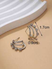 Cubic Zirconia Decor Stud Earrings - 銀色 - 查看 8