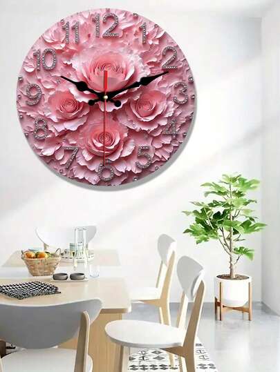 1 chiếc đồng hồ treo tường hình trái tim màu hồng thanh lịch, đính kim cương hồng, chạy bằng pin (không bao gồm pin AA), tranh in 2D trang trí nhà cửa, thích hợp cho phòng ngủ, phòng khách hoặc đám cưới để tạo không khí ấm áp, quà tặng cho gia đình và bạn bè, đồng hồ kim chỉ giờ tinh tế trang trí tường phòng ngủ.