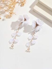 1 par de pendientes de gota negros con borlas largas y florales de lujo, adecuados para el uso diario y las vacaciones en la playa de las mujeres - Negro - Ver 4