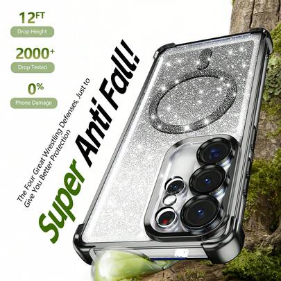 (Dòng Android) Ốp lưng điện thoại trong suốt mạ điện, có nam châm, sạc không dây, đệm khí 4 góc, chống rơi, phù hợp với SX A57 A37/57 A123456789987654321 45G, tương thích với Samsung/S26/S25/S24/S23/S22 Series/A Series, Moto, Pixel, phù hợp với...