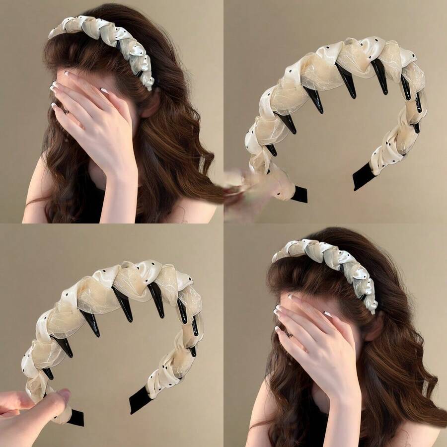 Women's French Polka Dot Satin Mesh Headband, Suitable For Daily Use, Home, School, Beach, Work, Party, Holiday, Birthday, Back To School, New Year, Valentine's Day, Mother's Day, Christmas, Wedding, Music Festival, Graduation, Spring/Summer Travel Accessories Hair Band Diadema Hair Hoop - Multicolor - View 1