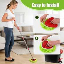 3 Pack Chenille Mop Head Replacements: Compatible With Ocedar Easywring 1 Tank System - Microfiber Spin Mop Refill Accessories - Reusable For Floor Cleaning Green - / - 查看 4