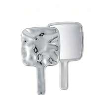 Handheld Square Makeup Mirror With Handle, Portable Wavy Design Cosmetic Mirror, Women's Personal Makeup Carry-On, Durable Electroplated Square Mirror Surface, Lightweight Travel Makeup Tool For Quick Touchups And Accurate Reflection - Silver - View 13
