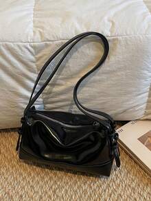New Fashion Square Underarm Solid Color Women's Handbag, Casual Chic Versatile Commuter Bag - Black - View 9