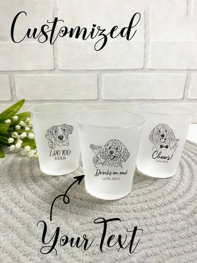 Personalized Pet Portrait Frosted Cups, Custom Dog & Cat Wedding Drinkware