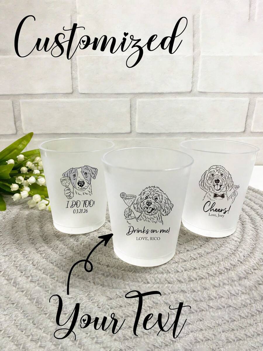 Personalized Pet Portrait Frosted Cups, Custom Dog & Cat Wedding Drinkware - Multicolor - View 1