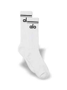 Alo 紧身裤和复古袜子套装 透气柔软弹力好 轻盈高腰 日常瑜伽健身 男女通用 棕色和白色 W51314r-ESPRESSO+A0357U-WHITE - 棕色-White - 查看 3