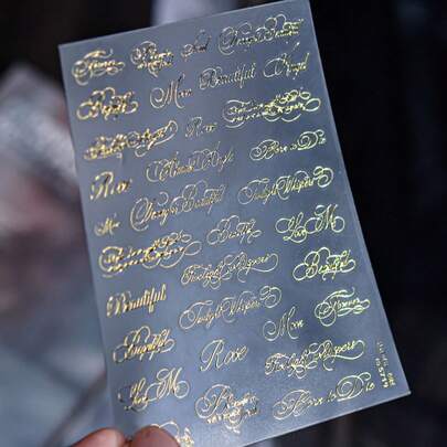 1片英文书法文字美学独特镂空五角星文字罗马字母美甲贴纸美甲贴花指甲贴纸