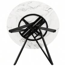 Dining Table Set (5 Pieces), Dining Table Set With 4 Chairs, Modern Kitchen Dining Table Set, 100cm Diameter Round Kitchen Table With Gold Metal Legs, MDF Tabletop With Marble Effect, Grey Dining Chairs - Black - View 11