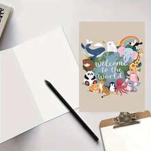 Tarjeta de felicitación premium cuadrada de la edición Seidel para bebé recién nacido (con sobre) - Serie de tarjetas para bebé: Para "pequeño/a" (niño/niña) - Tema de boleto del mundo animal (EQ116 SW024) - A - Ver 6