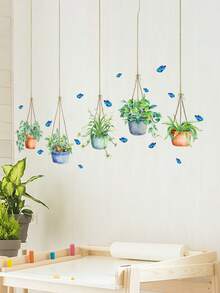 Spring Self-Adhesive Hanging Plants Window Stickers | Green Plant Hanging Window Stickers For Living Room, Bedroom, Bathroom, Kitchen, Window Decor - Multicolor - View 1