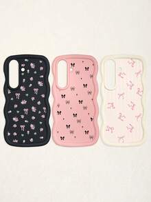 Black White Pink Bowknot Fashion Phone Cases 3pcs Dopamine Themed Wavy Edge Bowknot Pattern Phone Cases Compatible With IPhone & Galaxy Phones Spring Gift - Multicolor - View 58